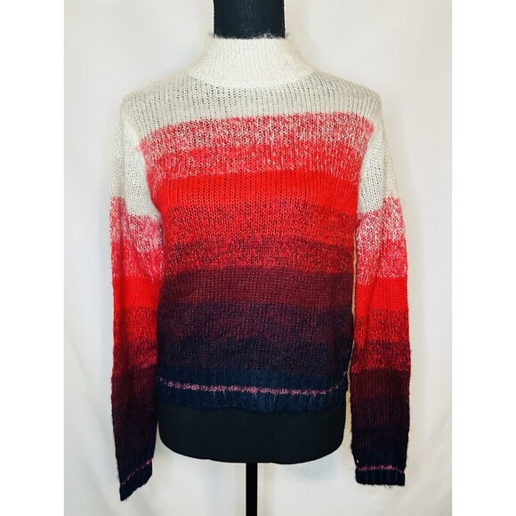 AMERICAN EAGLE Fuzzy Red Ombre Stripe Mock Neck Sweater Women's XS NWT - Picture 2 of 11